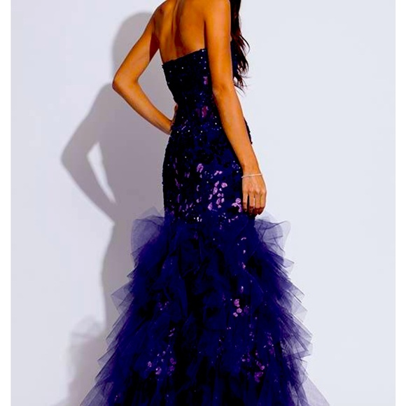Beautiful Purple Jovani Corset Mermaid tulle dress gown formal designer Size 4 - Picture 2 of 11